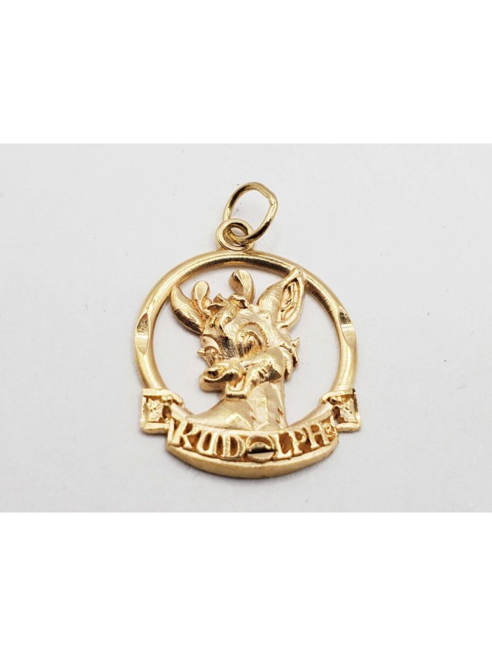 Round Rudolph the Red-Nosed Reindeer Christmas Charm Pendant 14k Gold VD